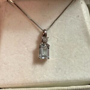 10k White Gold Aquamarine, and CZ Necklace